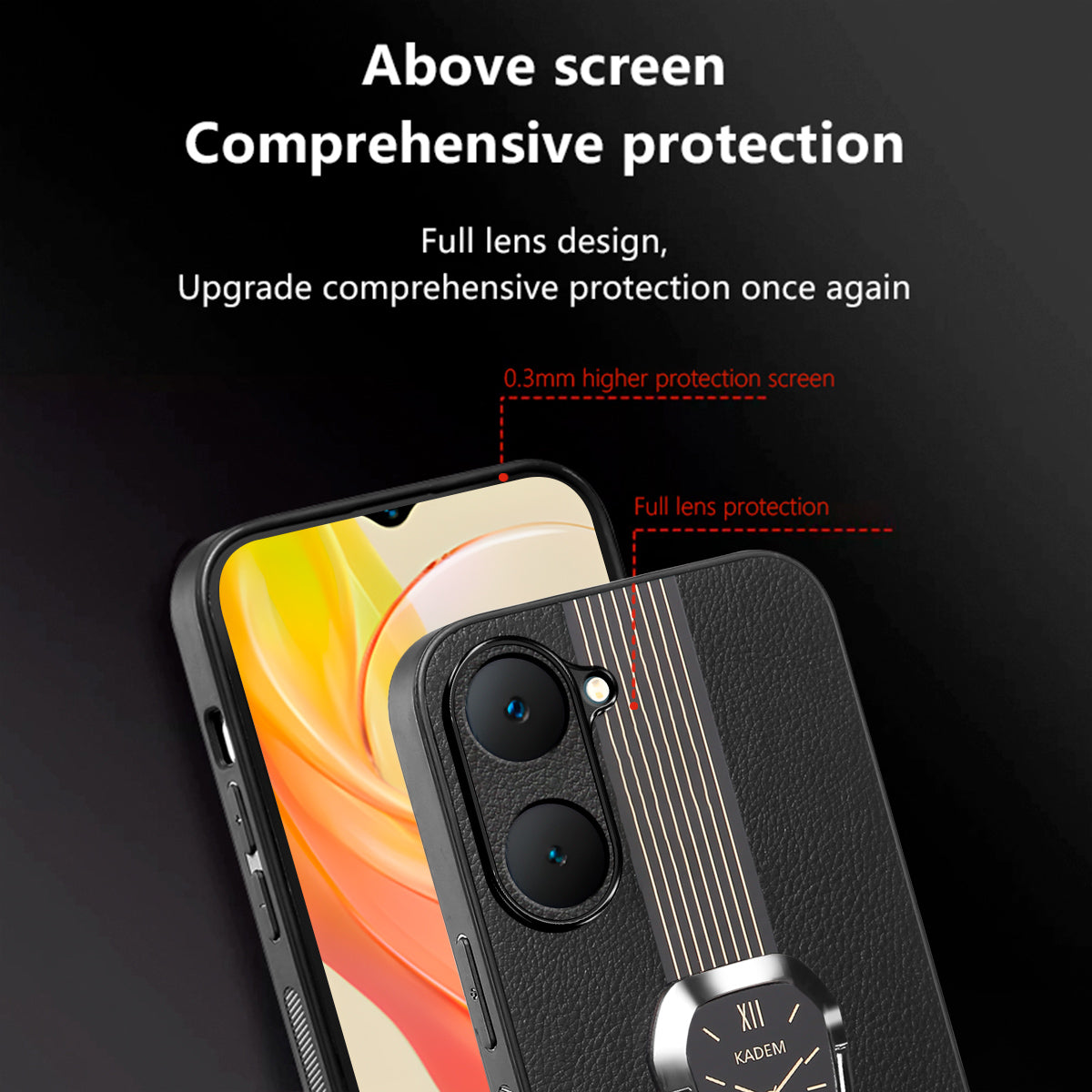 KADEM For vivo Y03 Shockproof Cover Folding Kickstand PU+TPU+Acrylic Electroplated Phone Case KADEM For vivo Y03 Shockproof Cover Folding Kickstand PU+TPU+Acrylic Electroplated Phone Case